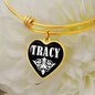 Tracy v01w - 18k Gold Finished Heart Pendant Bangle Bracelet