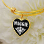 Maggie v01w - 18k Gold Finished Heart Pendant Bangle Bracelet