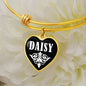 Daisy v01w - 18k Gold Finished Heart Pendant Bangle Bracelet