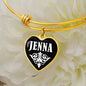 Jenna v03 - 18k Gold Finished Heart Pendant Bangle Bracelet