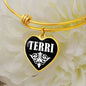 Terri v01w - 18k Gold Finished Heart Pendant Bangle Bracelet