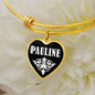 Pauline v01w - 18k Gold Finished Heart Pendant Bangle Bracelet