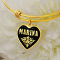 Marina v02 - 18k Gold Finished Heart Pendant Bangle Bracelet