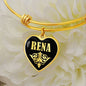Rena v02 - 18k Gold Finished Heart Pendant Bangle Bracelet