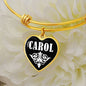 Carol v01w - 18k Gold Finished Heart Pendant Bangle Bracelet