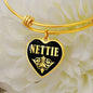 Nettie v02 - 18k Gold Finished Heart Pendant Bangle Bracelet