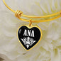 Ana v01w - 18k Gold Finished Heart Pendant Bangle Bracelet