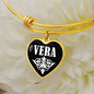 Vera v01w - 18k Gold Finished Heart Pendant Bangle Bracelet