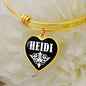 Heidi v01w - 18k Gold Finished Heart Pendant Bangle Bracelet