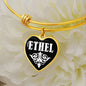 Ethel v01w - 18k Gold Finished Heart Pendant Bangle Bracelet