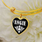 Angie v01w - 18k Gold Finished Heart Pendant Bangle Bracelet