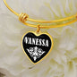 Vanessa v01w - 18k Gold Finished Heart Pendant Bangle Bracelet