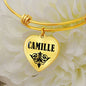 Camille v01 - 18k Gold Finished Heart Pendant Bangle Bracelet