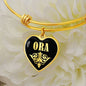 Ora v02 - 18k Gold Finished Heart Pendant Bangle Bracelet