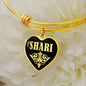 Shari v02 - 18k Gold Finished Heart Pendant Bangle Bracelet