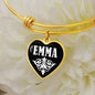 Emma v01w - 18k Gold Finished Heart Pendant Bangle Bracelet