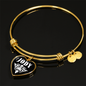 Jody v01w - 18k Gold Finished Heart Pendant Bangle Bracelet
