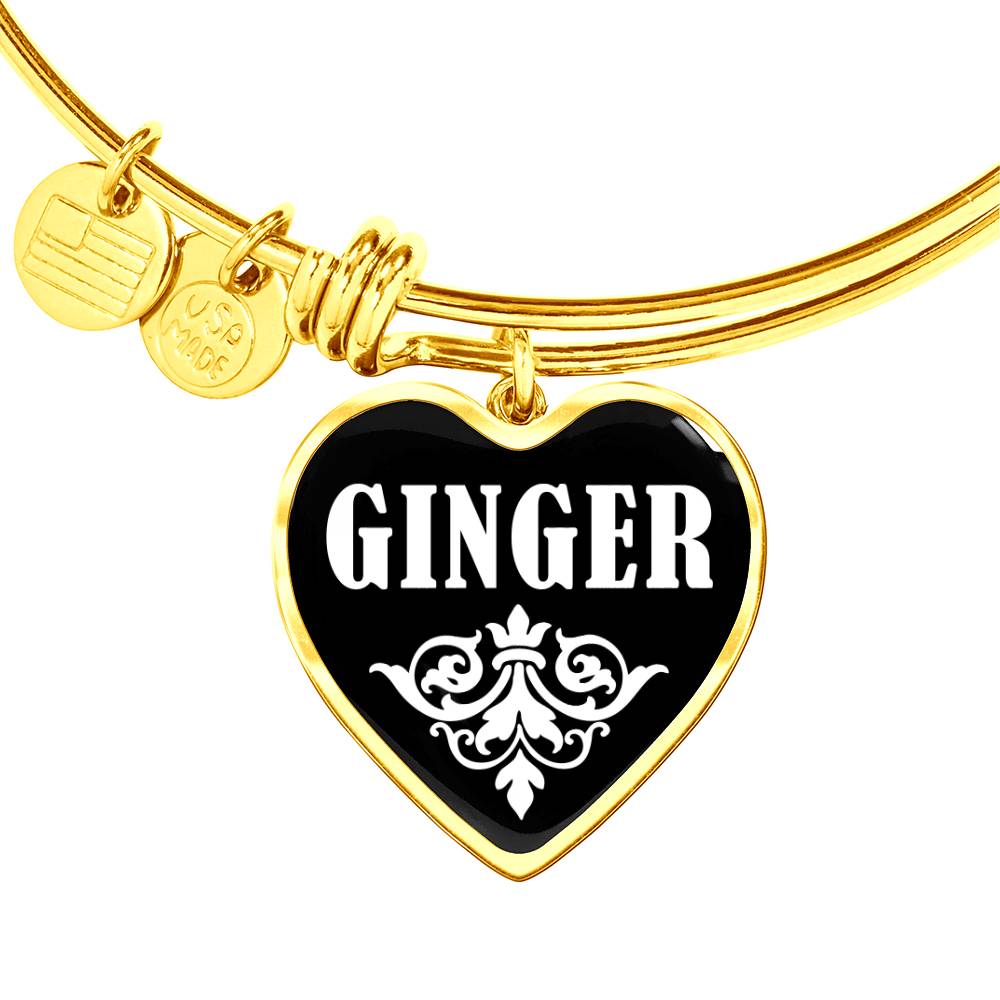 Ginger v03 - 18k Gold Finished Heart Pendant Bangle Bracelet