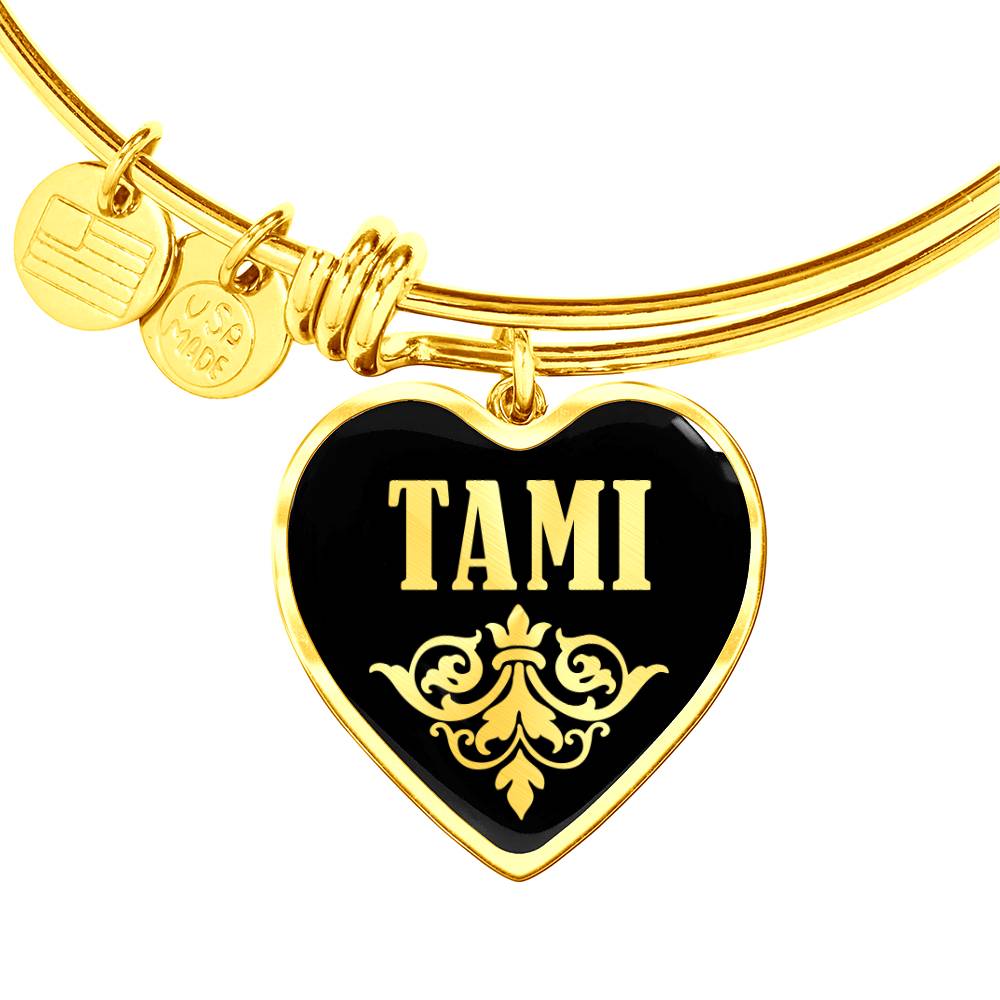 Tami v02 - 18k Gold Finished Heart Pendant Bangle Bracelet