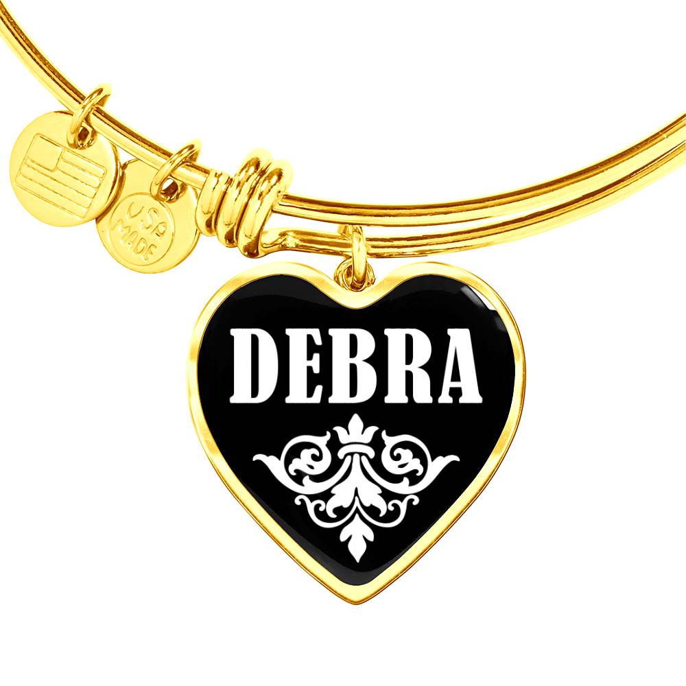 Debra v01w - 18k Gold Finished Heart Pendant Bangle Bracelet