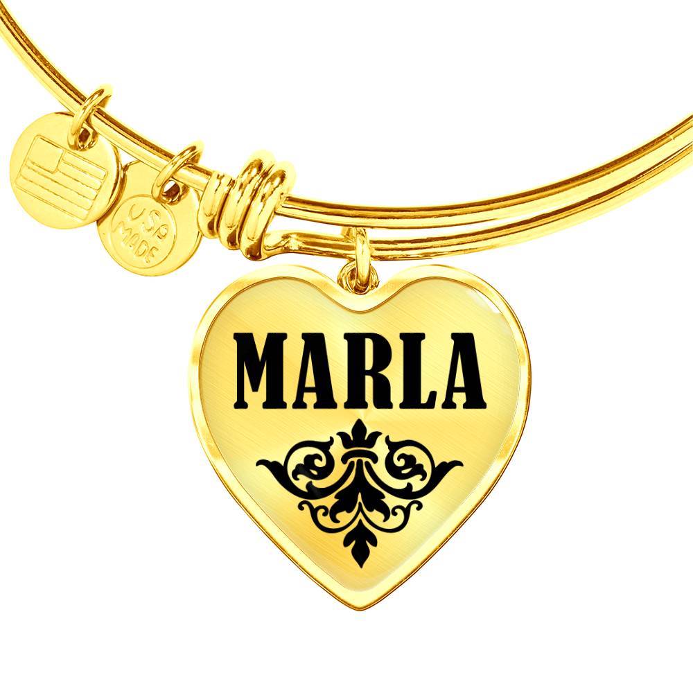 Marla v01 - 18k Gold Finished Heart Pendant Bangle Bracelet