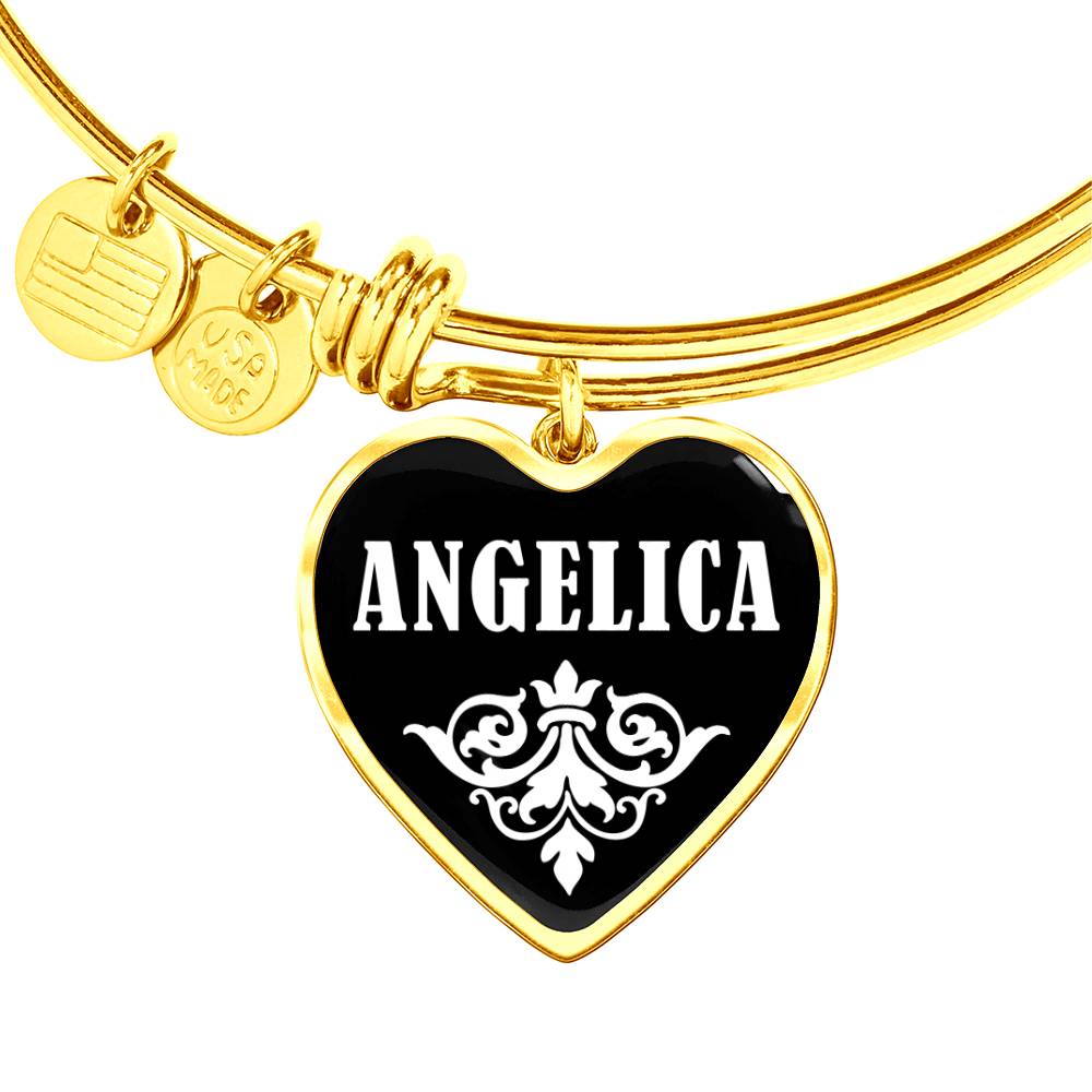 Angelica v01w - 18k Gold Finished Heart Pendant Bangle Bracelet