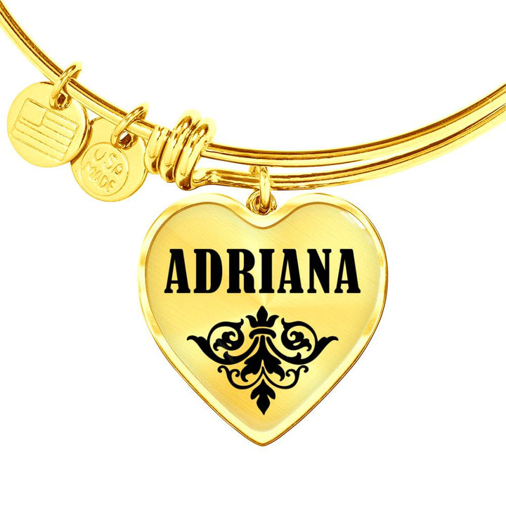 Adriana v01 - 18k Gold Finished Heart Pendant Bangle Bracelet