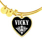 Vicky v01w - 18k Gold Finished Heart Pendant Bangle Bracelet