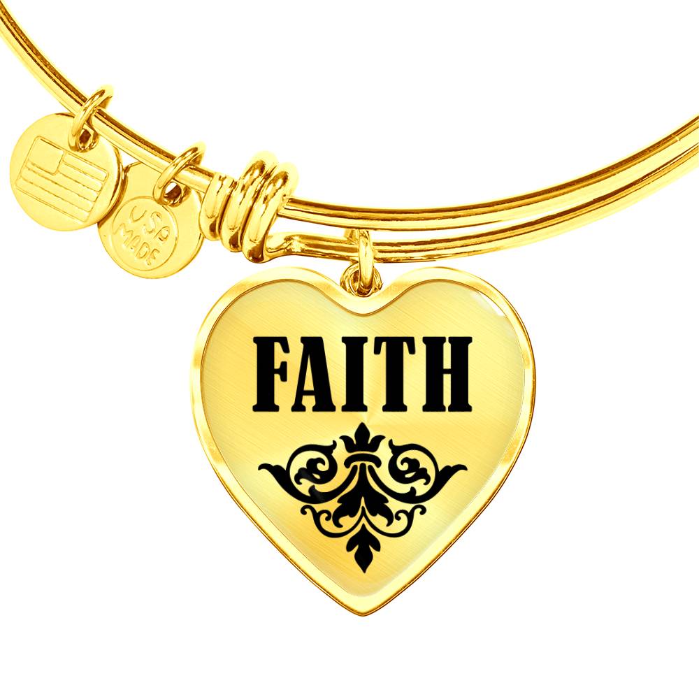 Faith v01 - 18k Gold Finished Heart Pendant Bangle Bracelet