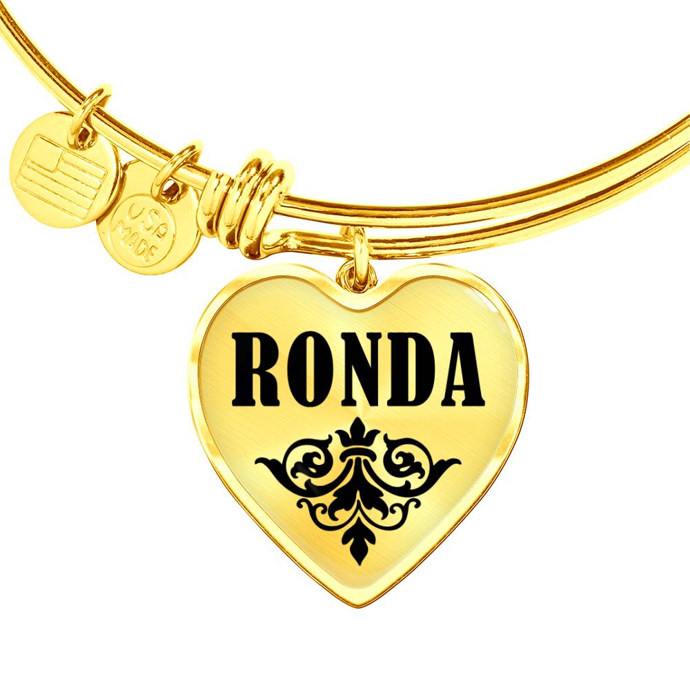 Ronda v01 - 18k Gold Finished Heart Pendant Bangle Bracelet