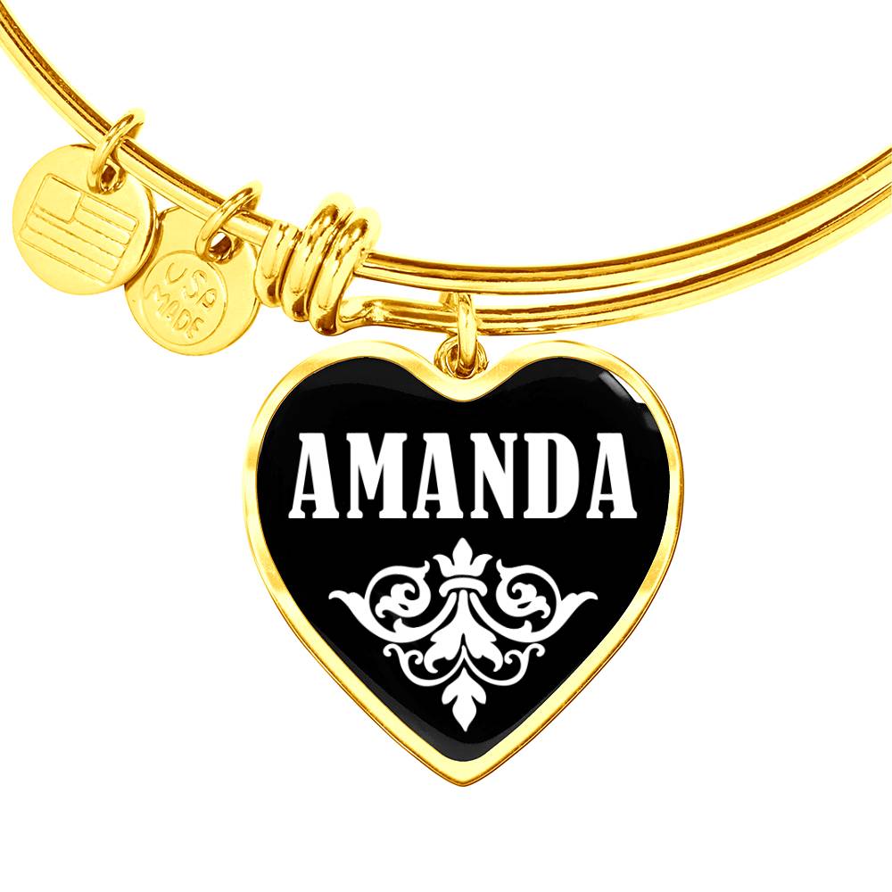 Amanda v01w - 18k Gold Finished Heart Pendant Bangle Bracelet
