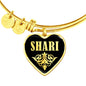Shari v02 - 18k Gold Finished Heart Pendant Bangle Bracelet
