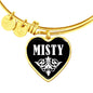 Misty v01w - 18k Gold Finished Heart Pendant Bangle Bracelet
