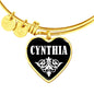 Cynthia v01w - 18k Gold Finished Heart Pendant Bangle Bracelet