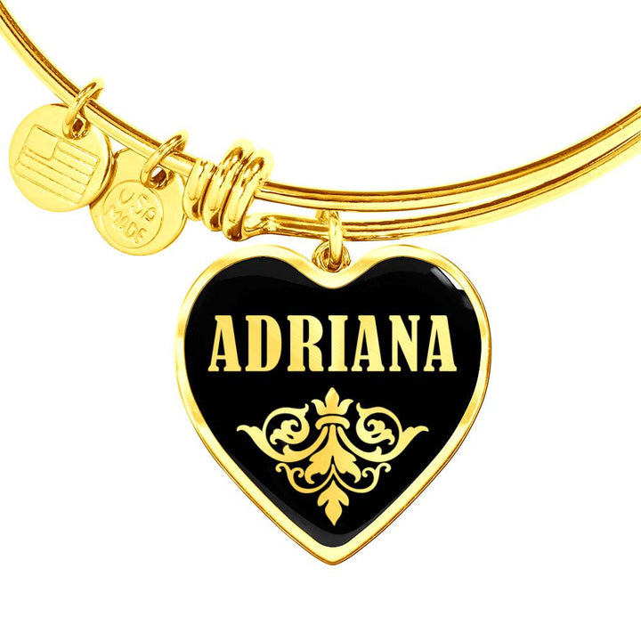 Adriana v02 - 18k Gold Finished Heart Pendant Bangle Bracelet
