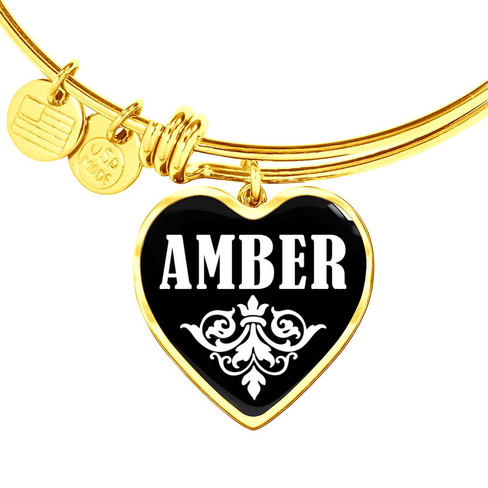 Amber v01w - 18k Gold Finished Heart Pendant Bangle Bracelet
