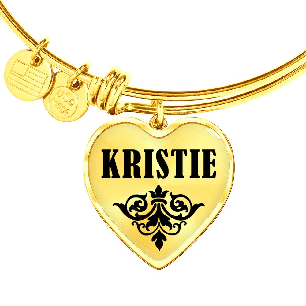 Kristie v01 - 18k Gold Finished Heart Pendant Bangle Bracelet