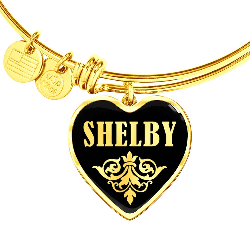 Shelby v02 - 18k Gold Finished Heart Pendant Bangle Bracelet
