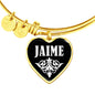 Jaime v03 - 18k Gold Finished Heart Pendant Bangle Bracelet