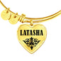 Latasha v01 - 18k Gold Finished Heart Pendant Bangle Bracelet