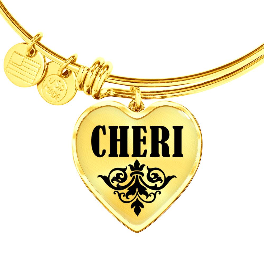 Cheri v01 - 18k Gold Finished Heart Pendant Bangle Bracelet
