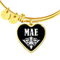 Mae v01w - 18k Gold Finished Heart Pendant Bangle Bracelet
