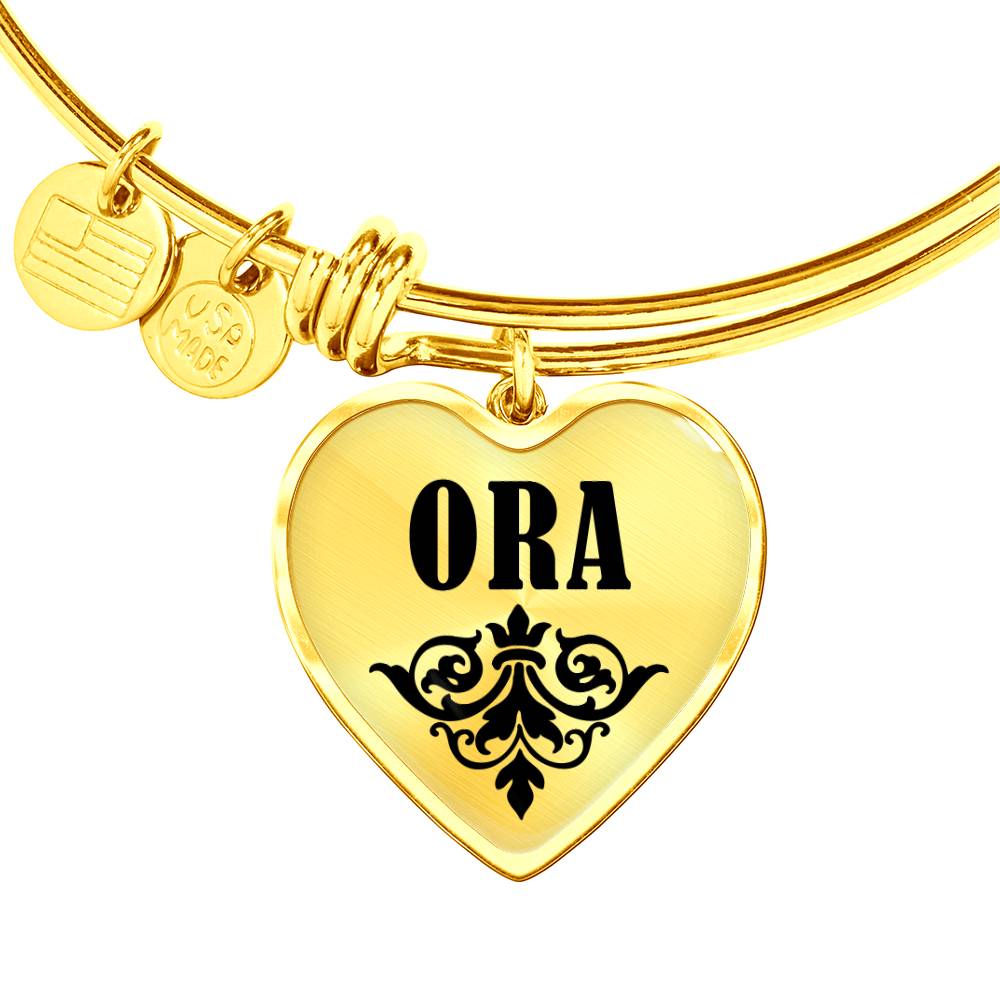Ora v01 - 18k Gold Finished Heart Pendant Bangle Bracelet
