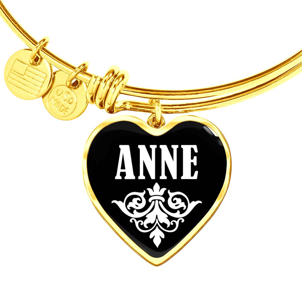 Anne v01w - 18k Gold Finished Heart Pendant Bangle Bracelet