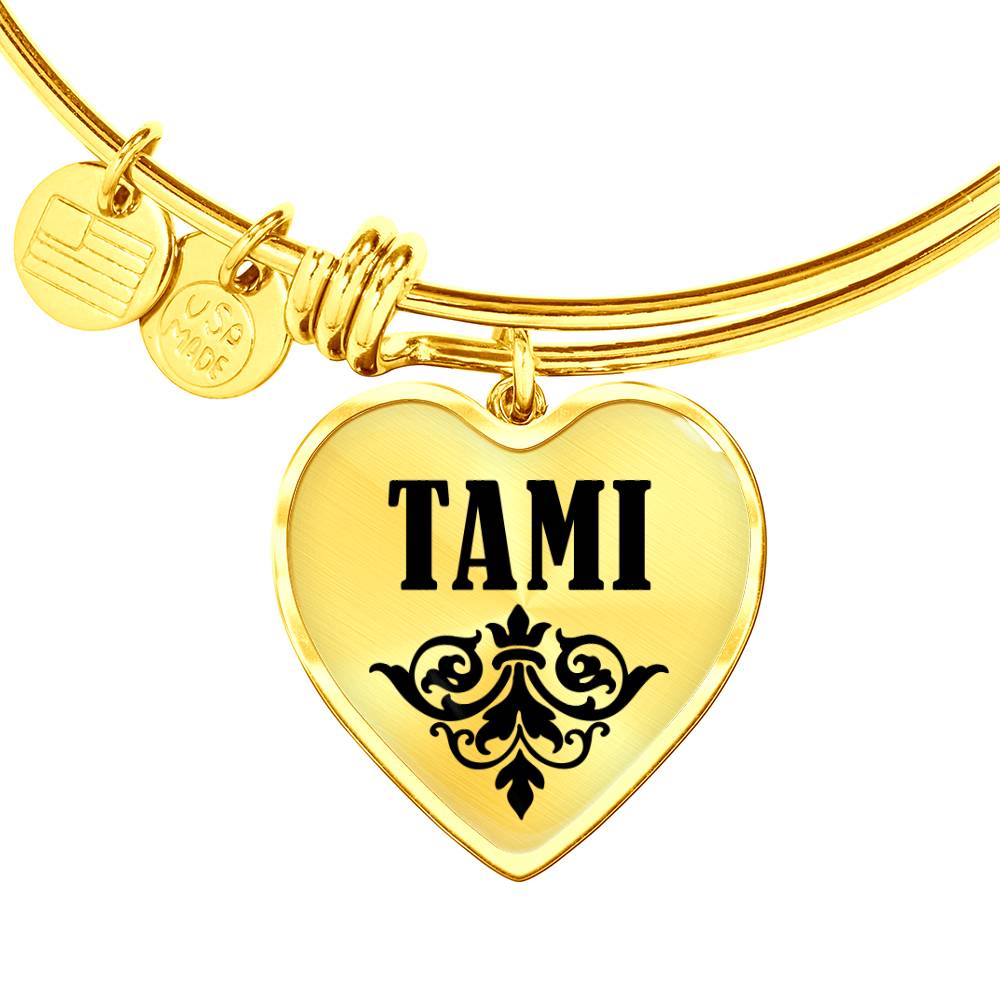 Tami v01 - 18k Gold Finished Heart Pendant Bangle Bracelet