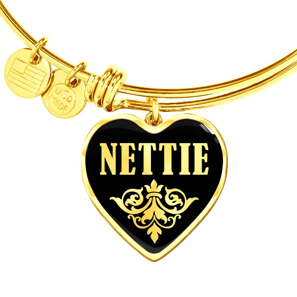 Nettie v02 - 18k Gold Finished Heart Pendant Bangle Bracelet