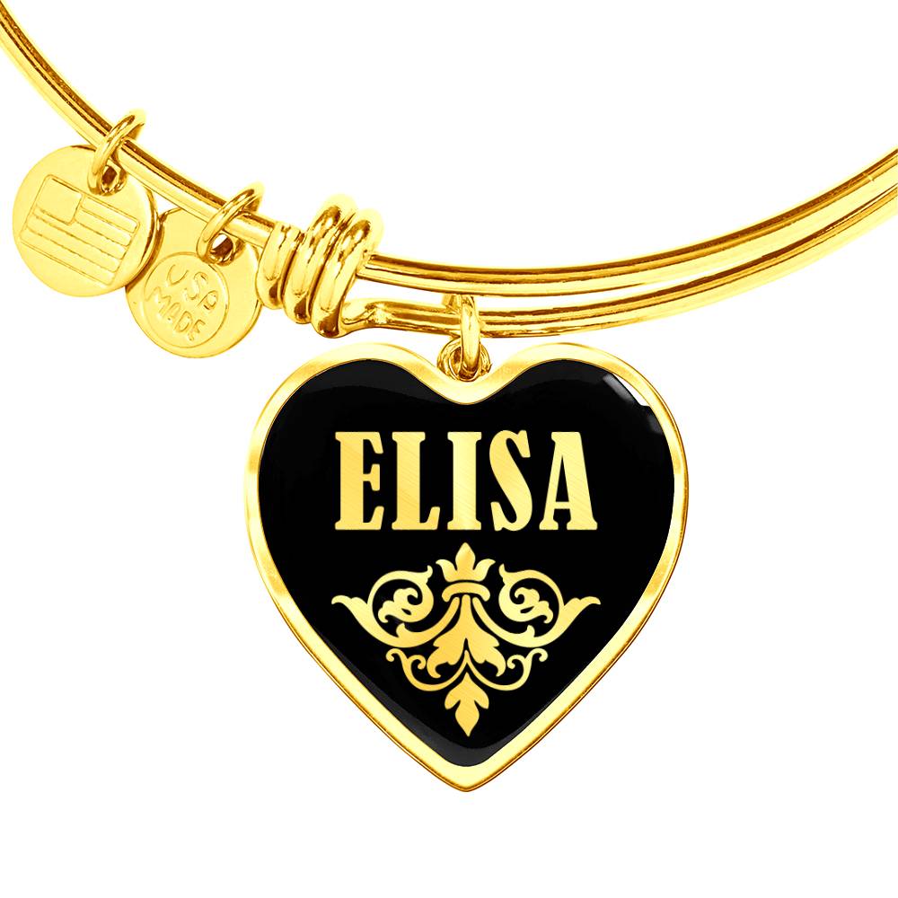 Elisa v02 - 18k Gold Finished Heart Pendant Bangle Bracelet