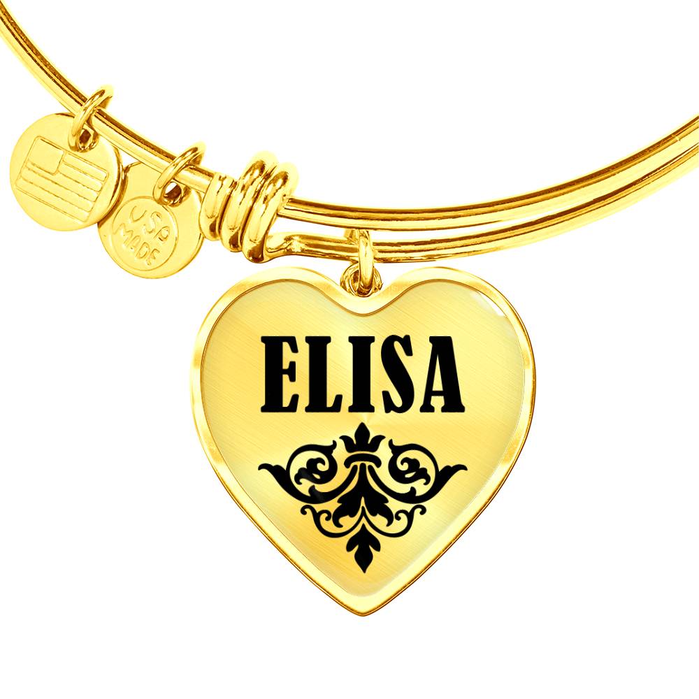 Elisa v01 - 18k Gold Finished Heart Pendant Bangle Bracelet