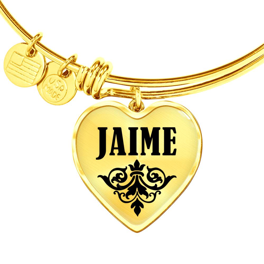 Jaime v01 - 18k Gold Finished Heart Pendant Bangle Bracelet
