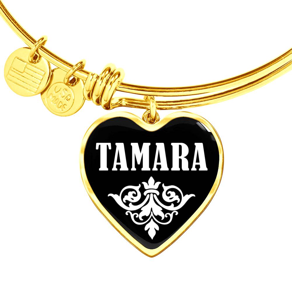 Tamara v01w - 18k Gold Finished Heart Pendant Bangle Bracelet